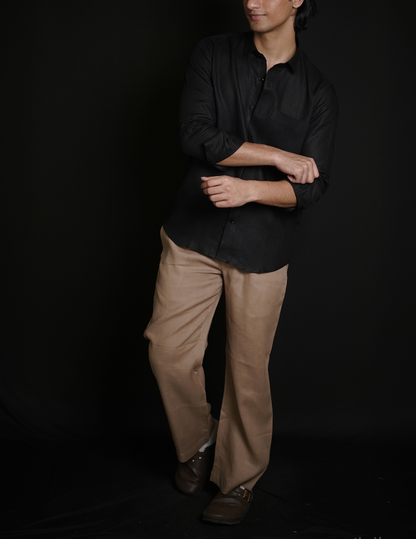 Classic Black Shirt & Beige brown Loose Pant Combination