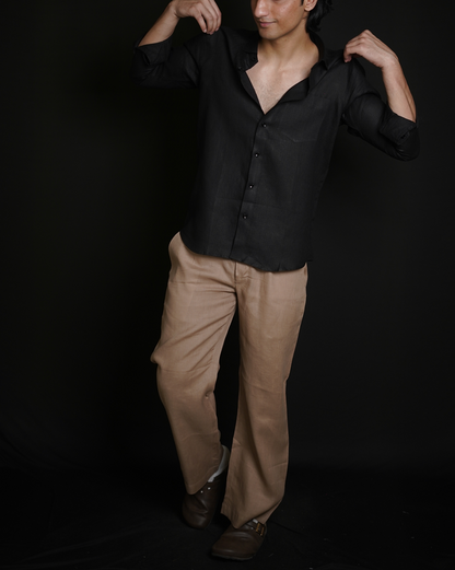 Classic Black Shirt & Beige brown Loose Pant Combination
