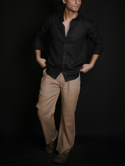 Classic Black Shirt & Beige brown Loose Pant Combination