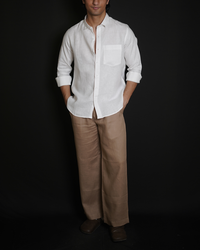 White Shirt & Beige Brown Loose Pant Combination