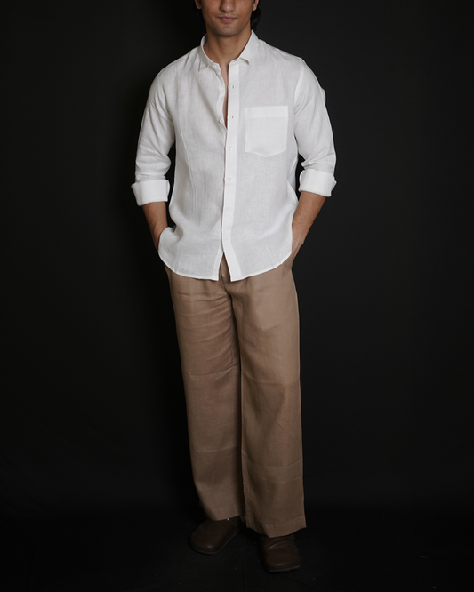 White Shirt & Beige Brown Loose Pant Combination