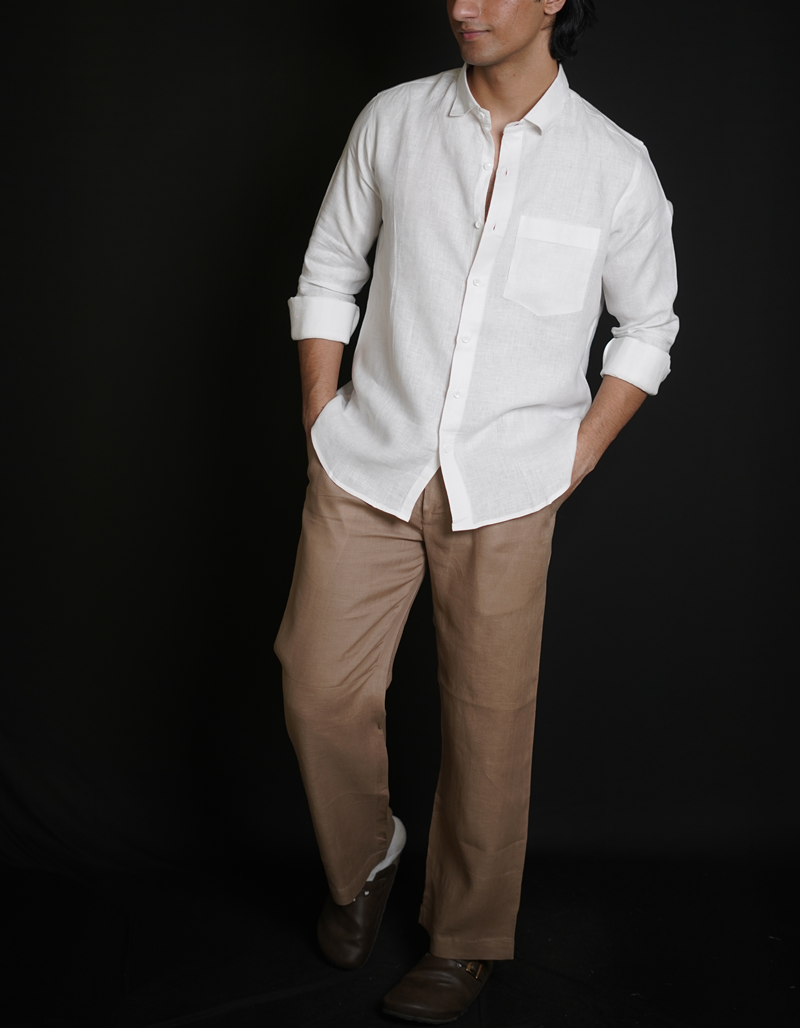 White Shirt & Beige Brown Loose Pant Combination
