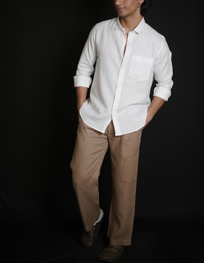 White Shirt & Beige Brown Loose Pant Combination