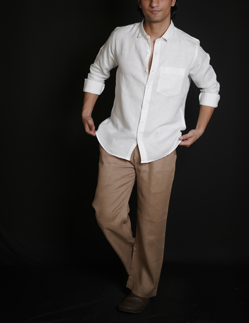 White Shirt & Beige Brown Loose Pant Combination