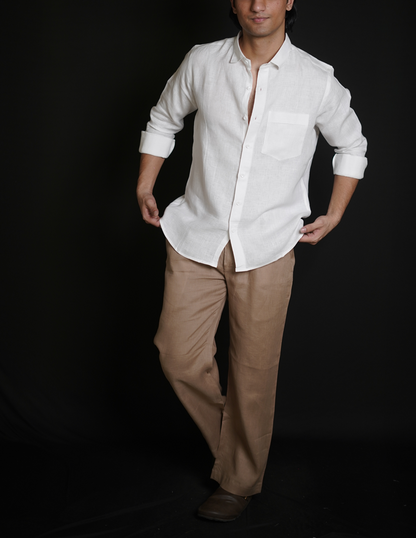 White Shirt & Beige Brown Loose Pant Combination
