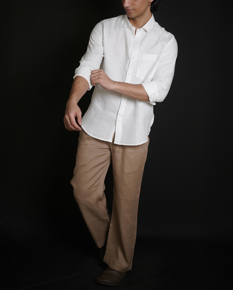 White Shirt & Beige Brown Loose Pant Combination – MEC PRIMO