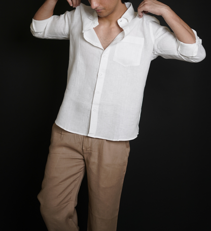 White Shirt & Beige Brown Loose Pant Combination