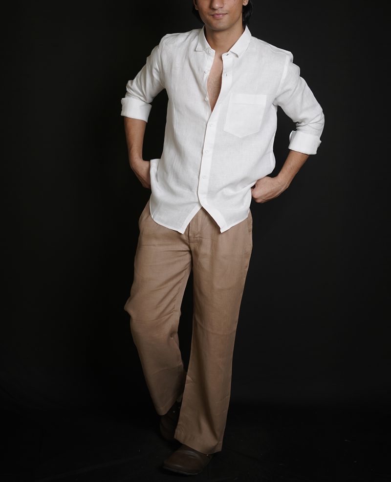 White Shirt & Beige Brown Loose Pant Combination