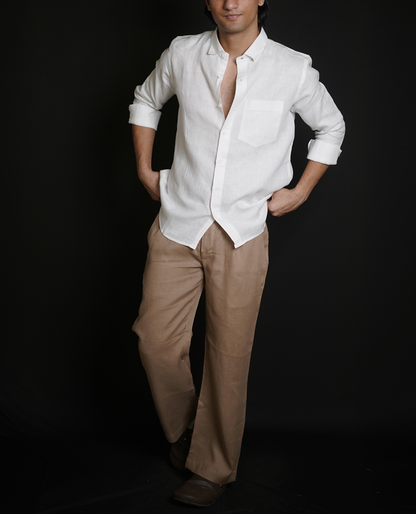 White Shirt & Beige Brown Loose Pant Combination