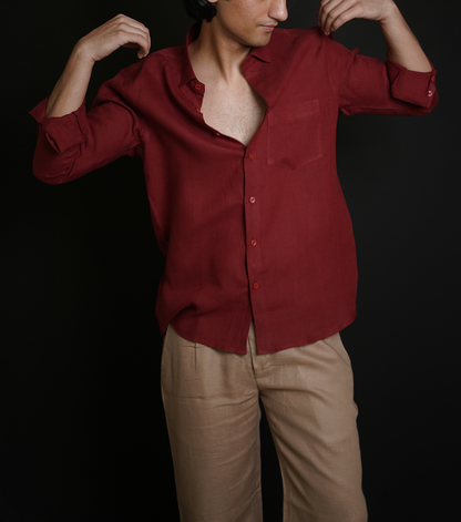Matt Maroon Shirt & Beige brown Loose Pant Combination
