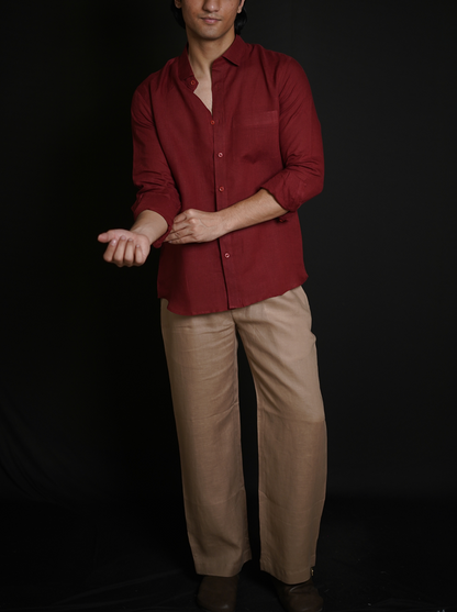 Matt Maroon Shirt & Beige brown Loose Pant Combination
