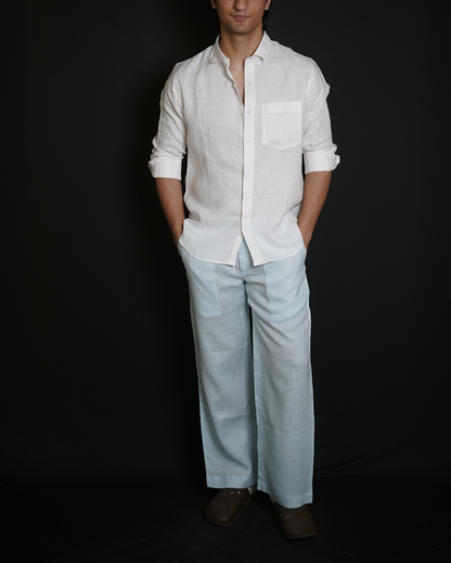White Shirt & Sky Blue Loose Pant Combination