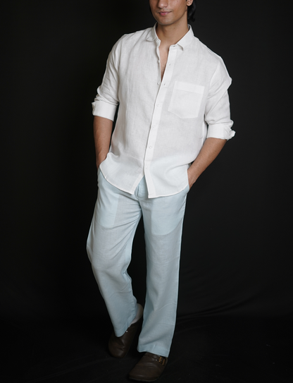 White Shirt & Sky Blue Loose Pant Combination