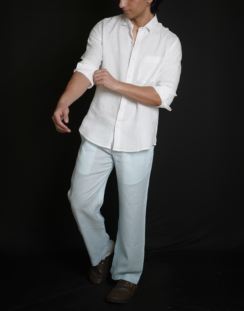 White Shirt & Sky Blue Loose Pant Combination
