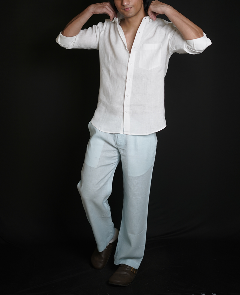 White Shirt & Sky Blue Loose Pant Combination