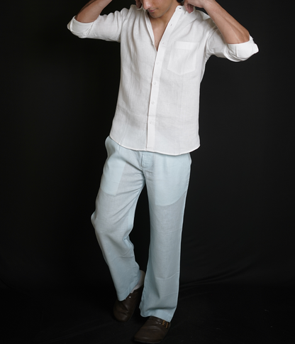 White Shirt & Sky Blue Loose Pant Combination