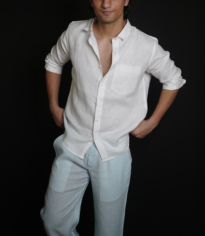 White Shirt & Sky Blue Loose Pant Combination