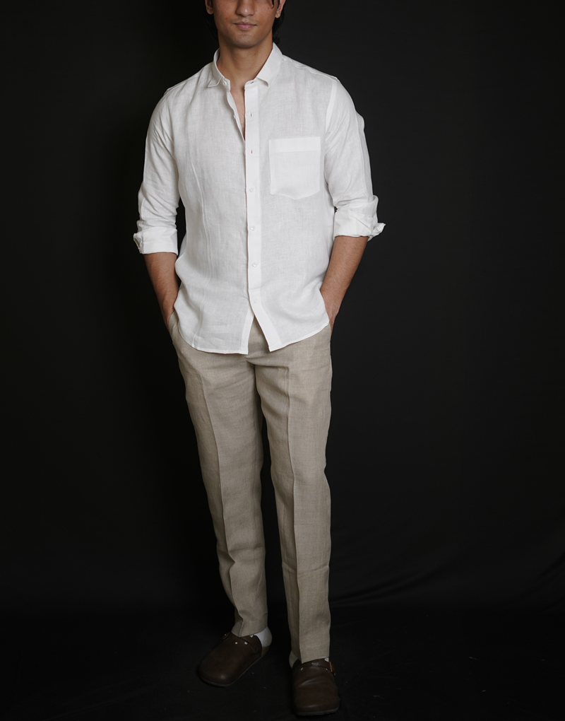 White Shirt & Natural Loose Pant Combination