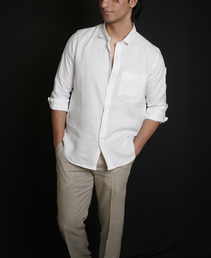 White Shirt & Natural Loose Pant Combination