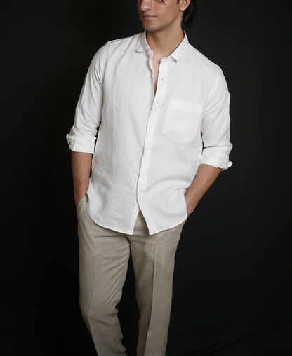 White Shirt & Natural Loose Pant Combination