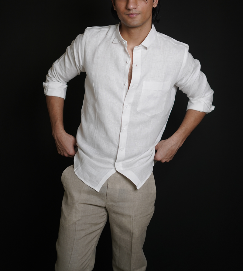White Shirt & Natural Loose Pant Combination