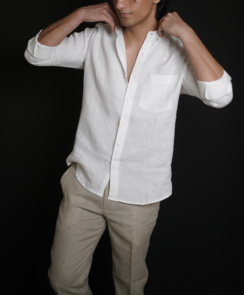White Shirt & Natural Loose Pant Combination