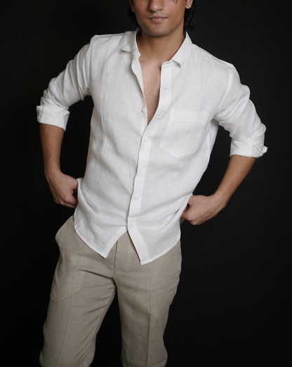 White Shirt & Natural Loose Pant Combination