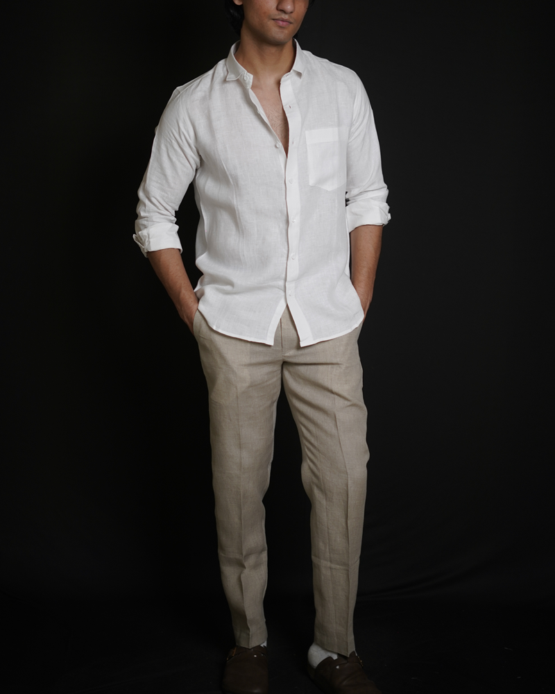 White Shirt & Natural Loose Pant Combination