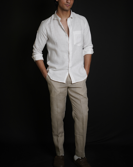 White Shirt & Natural Loose Pant Combination