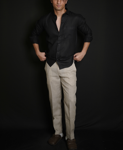 Black Shirt & Natural Loose Pant Combination