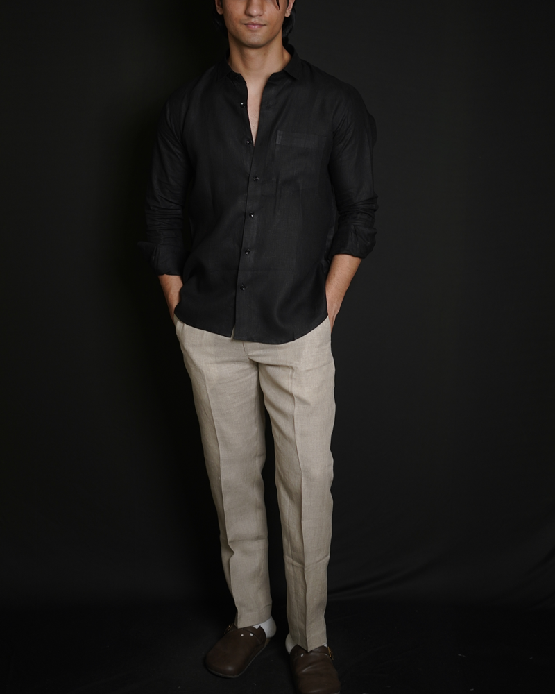 Black Shirt & Natural Loose Pant Combination