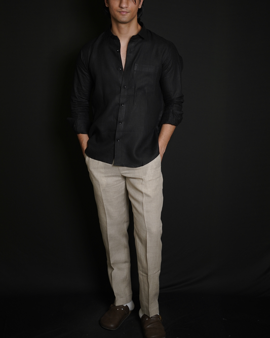 Black Shirt & Natural Loose Pant Combination
