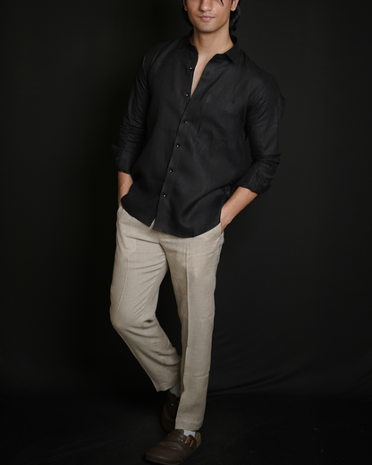 Black Shirt & Natural Loose Pant Combination