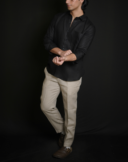 Black Shirt & Natural Loose Pant Combination