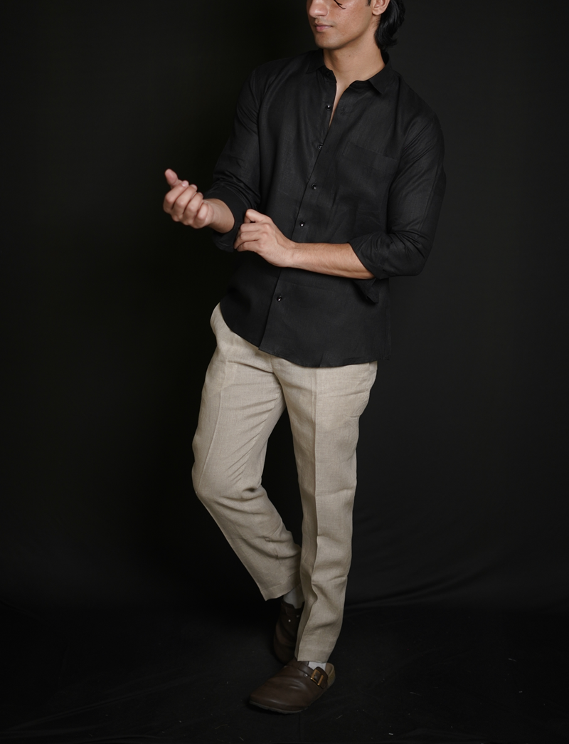 Black Shirt & Natural Loose Pant Combination