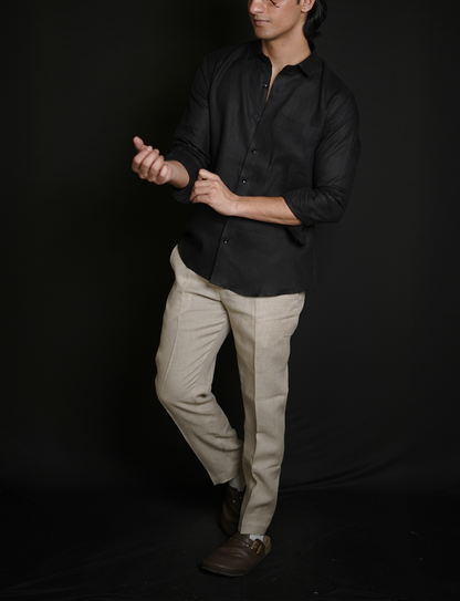 Black Shirt & Natural Loose Pant Combination