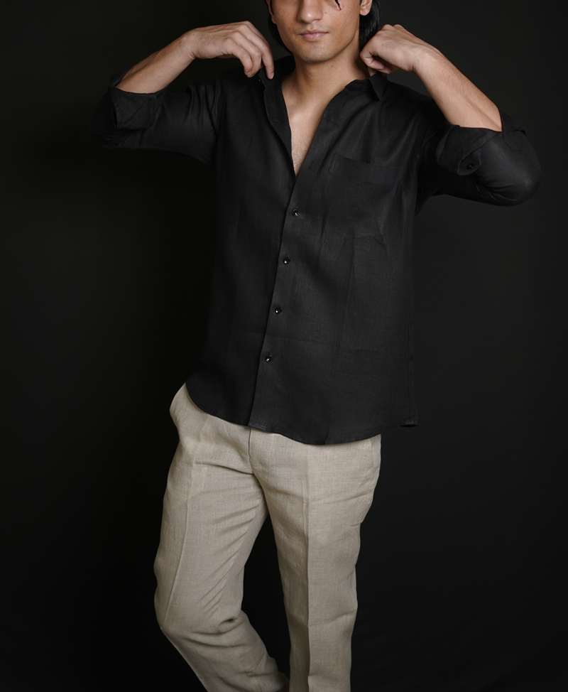 Black Shirt & Natural Loose Pant Combination