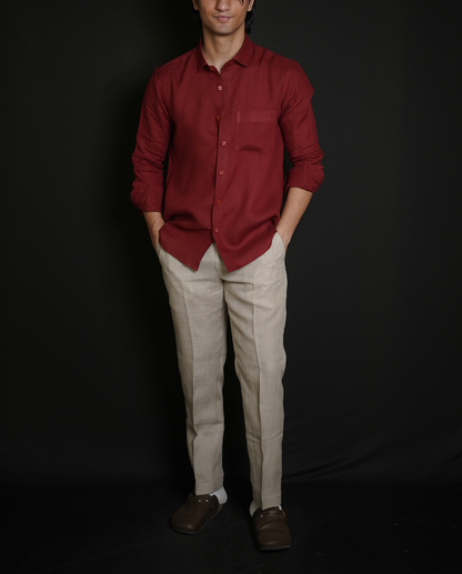 Matt Maroon Shirt & Natural Loose Pant Combination