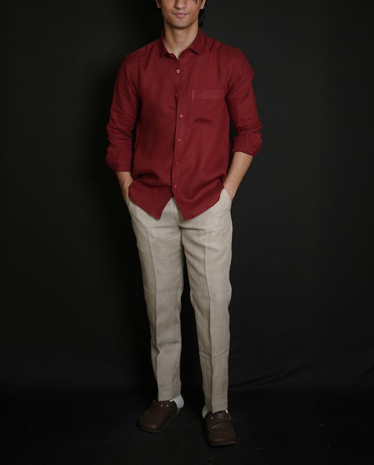 Matt Maroon Shirt & Natural Loose Pant Combination