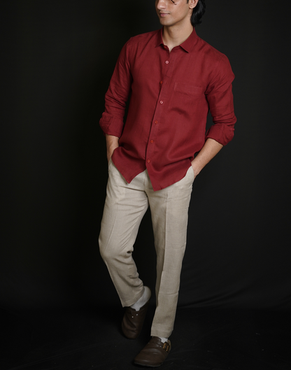 Matt Maroon Shirt & Natural Loose Pant Combination