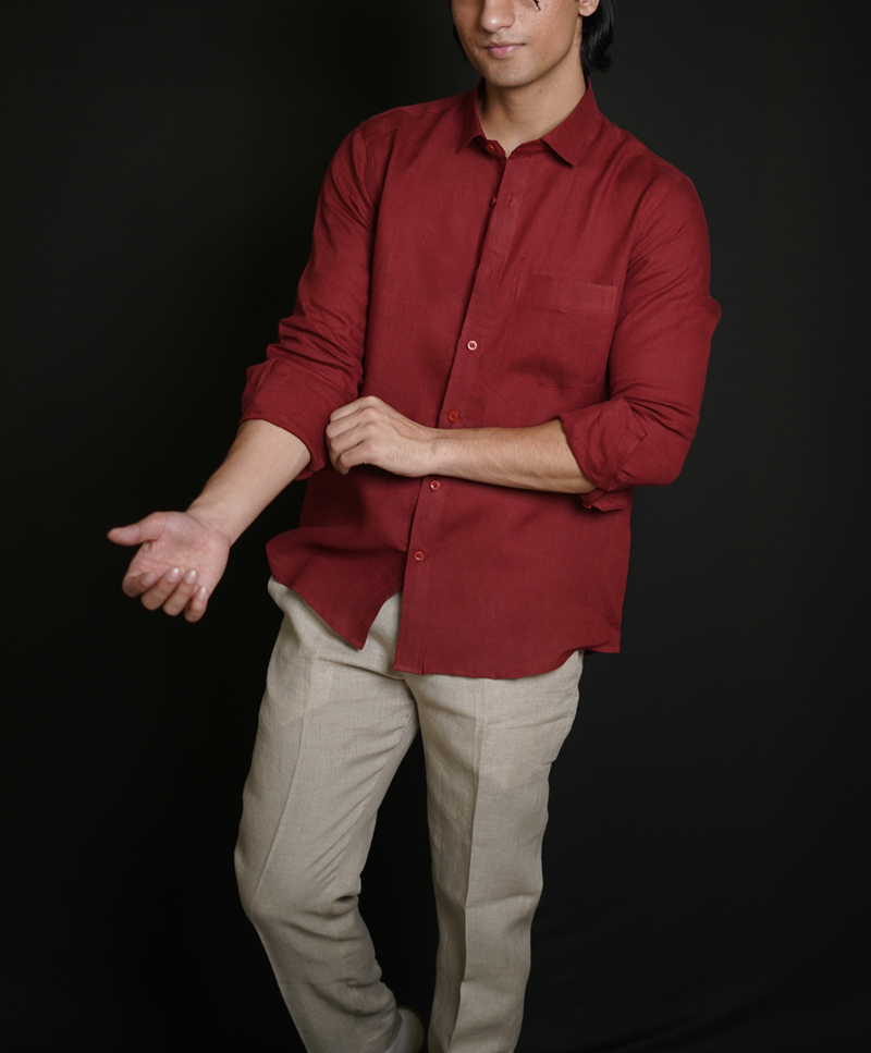 Matt Maroon Shirt & Natural Loose Pant Combination