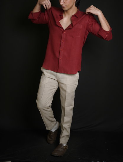 Matt Maroon Shirt & Natural Loose Pant Combination