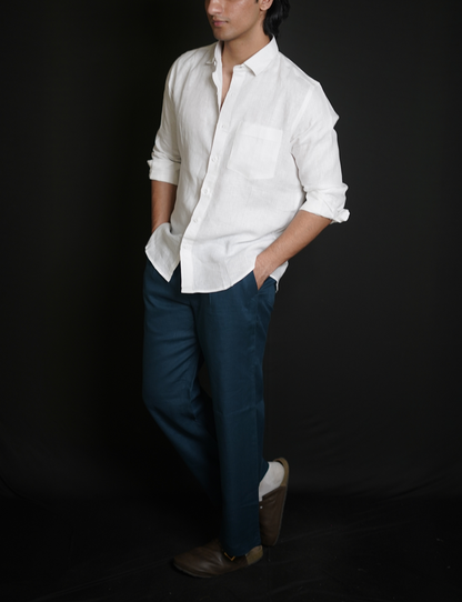 White Shirt & Teal Blue Loose Pant Combination