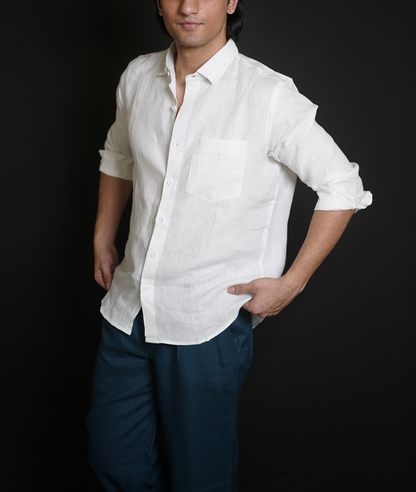 White Shirt & Teal Blue Loose Pant Combination