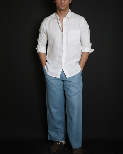White Shirt & Denim Blue Loose Pant Combination