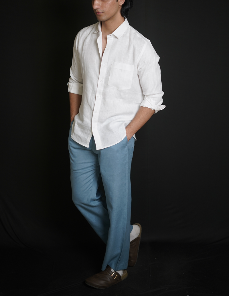 White Shirt & Denim Blue Loose Pant Combination