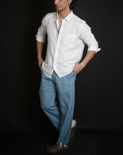 White Shirt & Denim Blue Loose Pant Combination