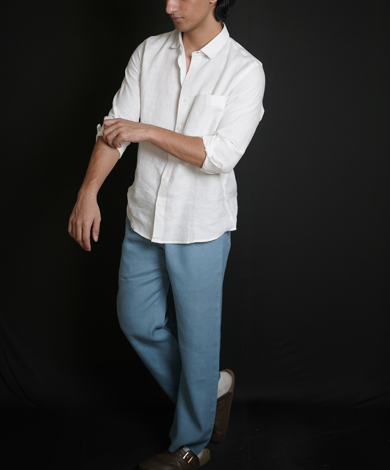 White Shirt & Denim Blue Loose Pant Combination