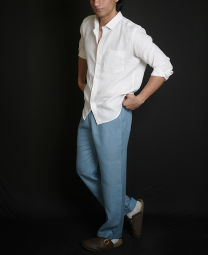 White Shirt & Denim Blue Loose Pant Combination