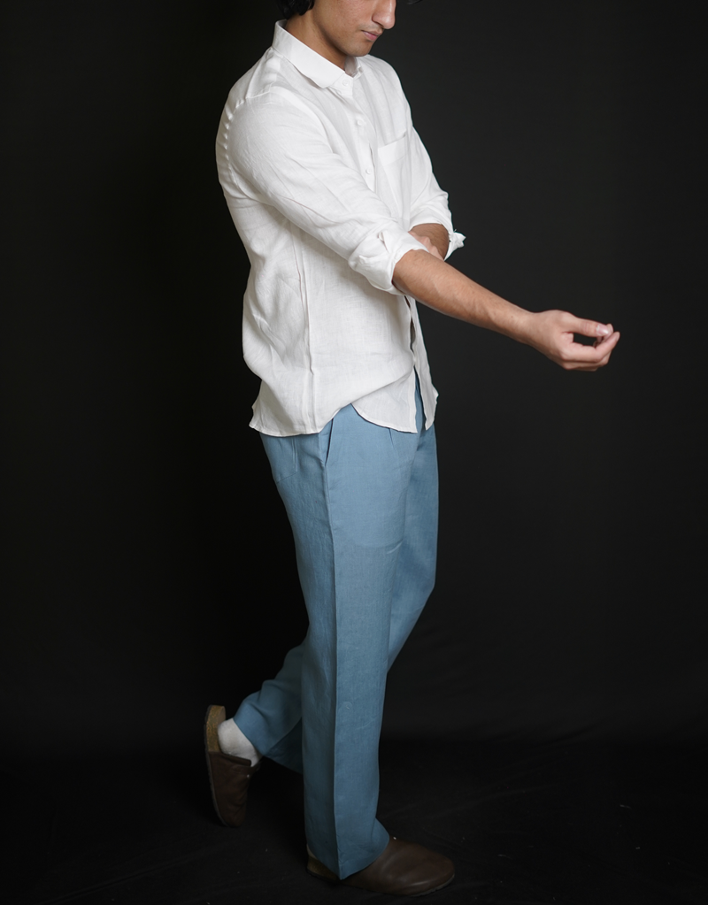 White Shirt & Denim Blue Loose Pant Combination